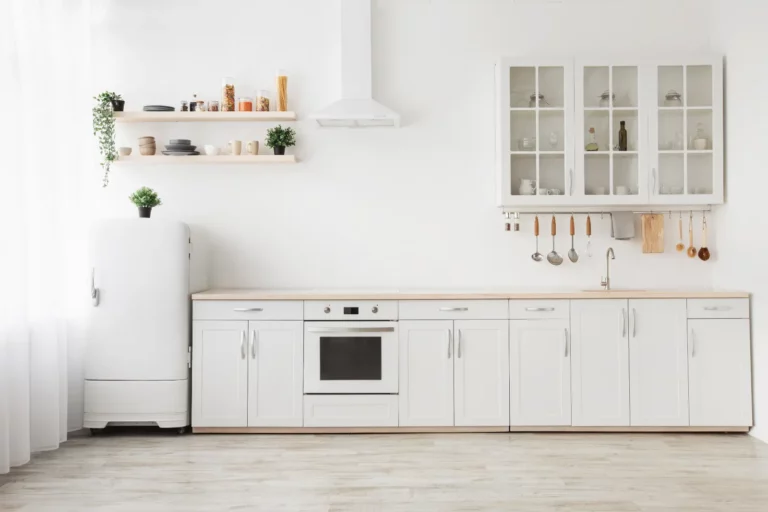 Kitchen Cabinet Makeover Ideas' Minimal light scandinavian kitchen interior White furniture with utensils.