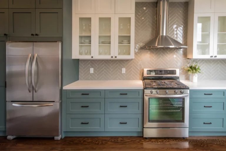 Cabinets for Small Kitchens, Modern Kitchen with Teal Base Cabinets