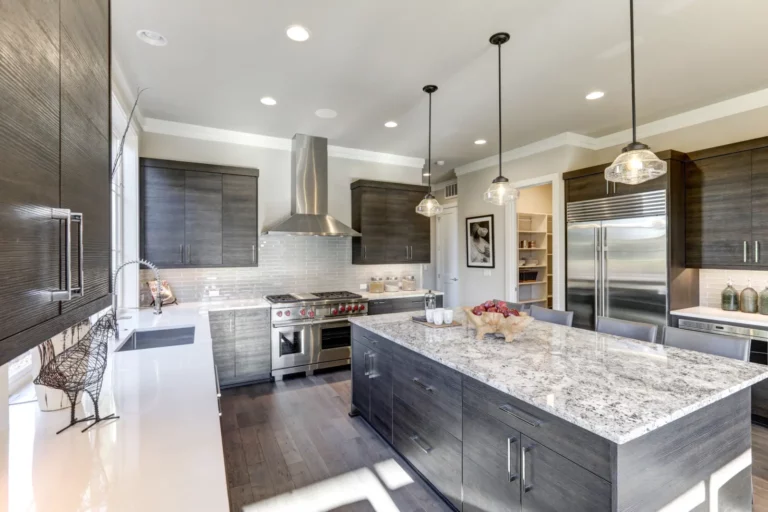 Best Custom Kitchen Cabinets with Modern gray kitchen features dark gray flat front cabinets